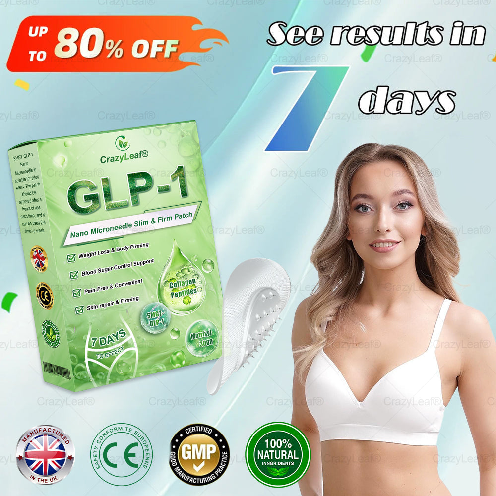 UK Clinically Proven|Official Store | CrazyLeaf® SMGT-GLP-1 Nano Microneedle Patch with Collagen & Matrixyl 3000 丨Targets Obesity, Loose Skin, High Blood Pressure, Diabetes, Fatty Liver, Joint Pain, Brain Fog, Low Energy, Body Aches, and More