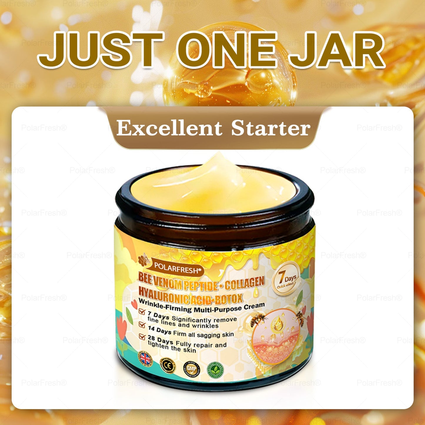 🔥 Made & Shipped from UK | Clinically Proven: PolarFresh® Bee Venom Wrinkle-Firming Multi-purpose Cream with bee venom peptides, botulinum toxin, hyaluronic acid, and collagen💧. Targets wrinkles, fine lines, sagging, stretch marks, dark spots and more